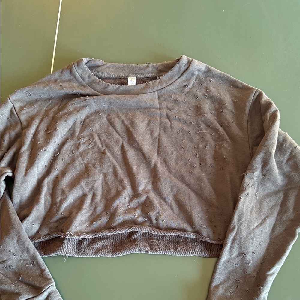 ALO Yoga Distressed Charcoal  Cropped Sweatshirt